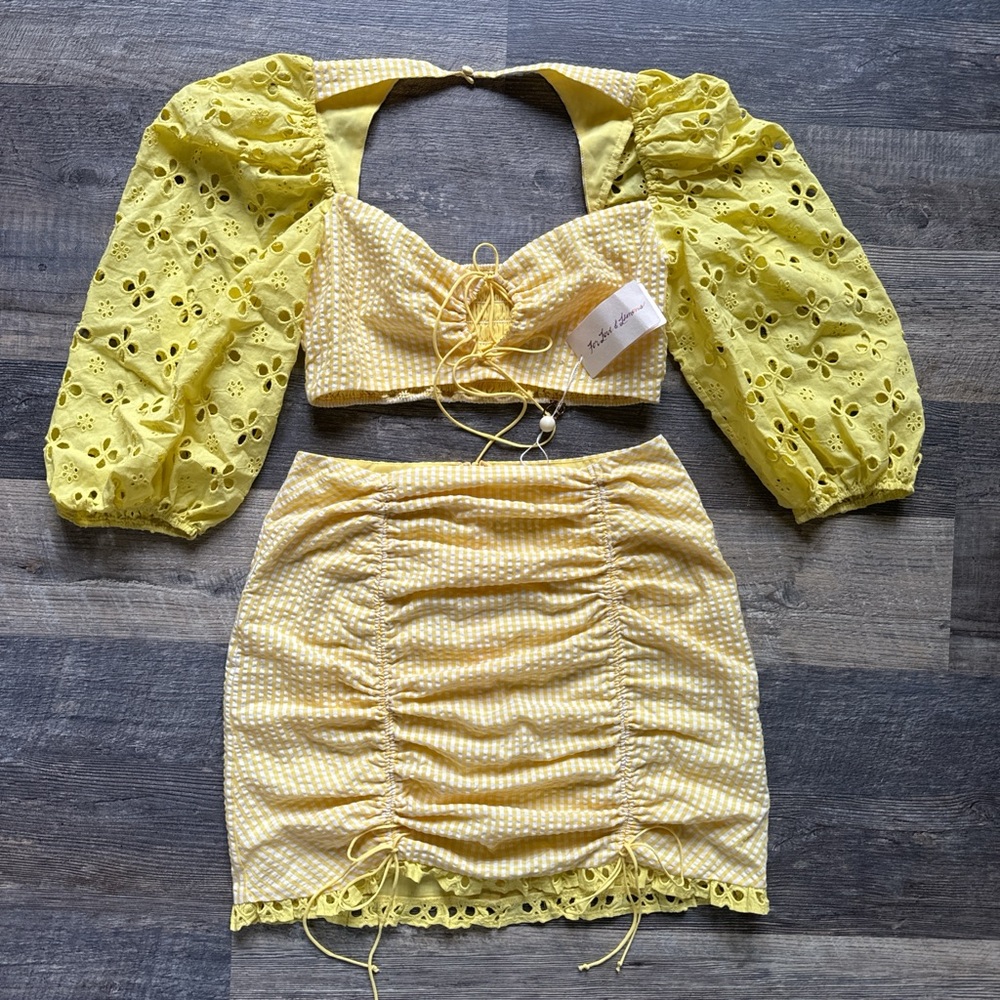 For Love & Lemons yellow gingham 2 piece set